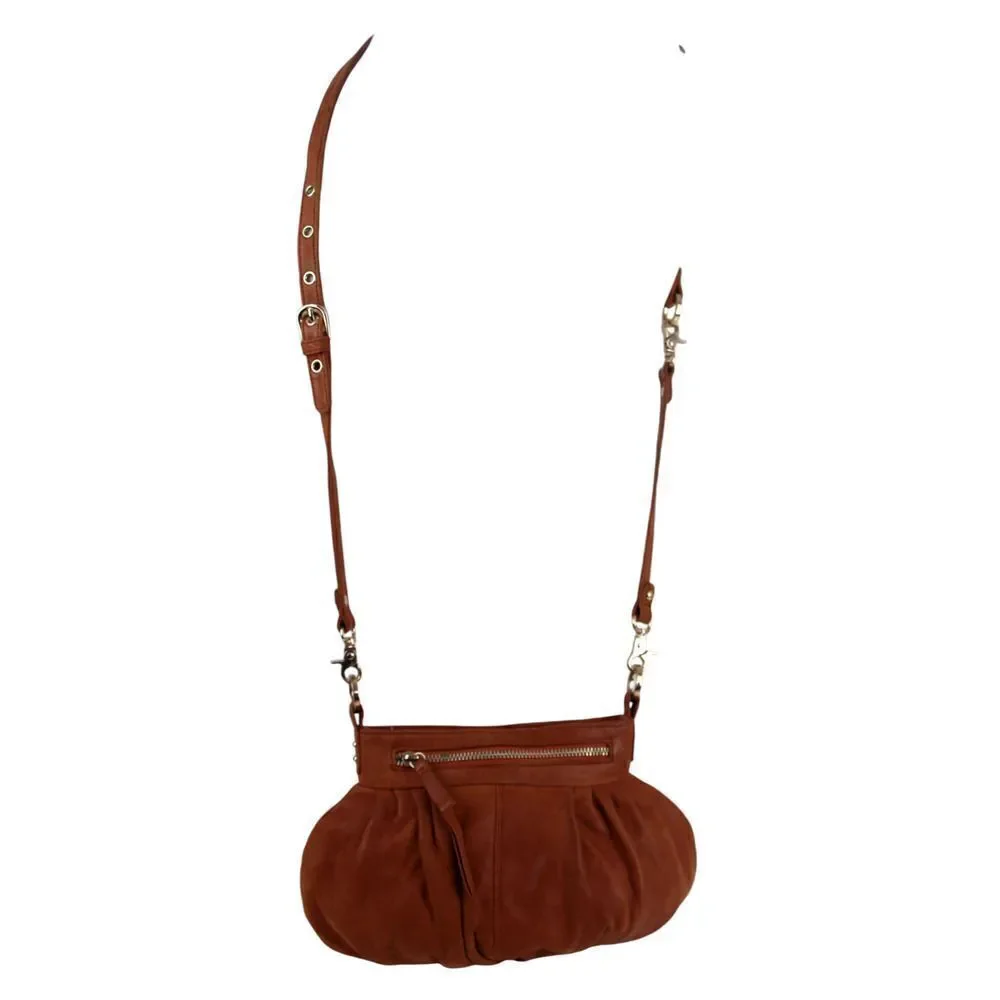 Junior Drake BROWN GENUINE LEATHER MEDIUM X-BODY SHOULDER BAG HANDBAG PURSE